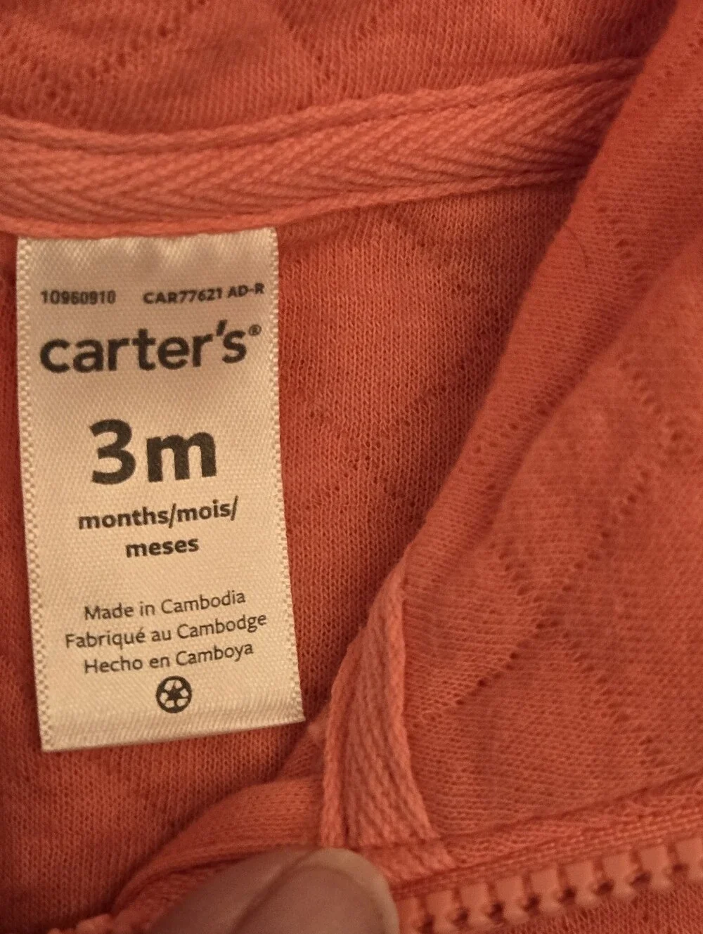Carter's Salmon Pink Quilted Ruffle Sleeve Vest Size 3 Months